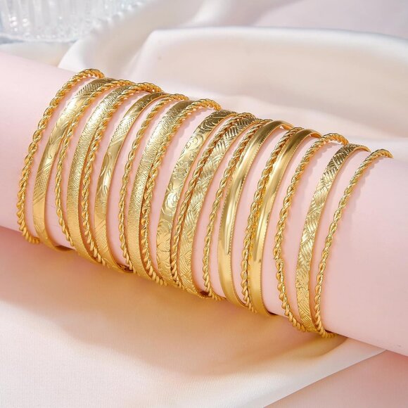 16Pcs Gold Bangle Bracelets for Women - Multi Layer Stackable Textured Bracelets - Picture 7 of 9